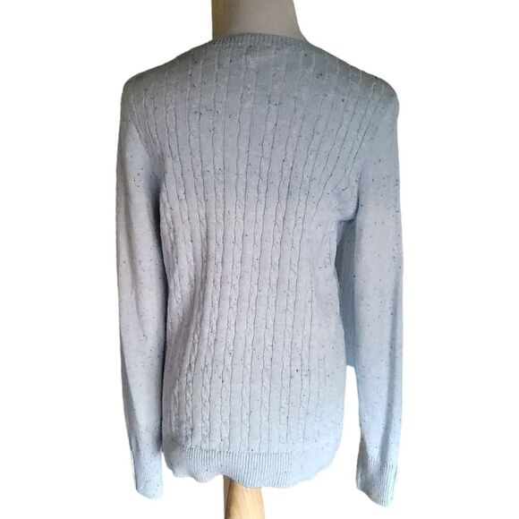Talbots Cable Knit Confetti Flecked Light Blue Pullover Sweater Women's Size L - Picture 3 of 10